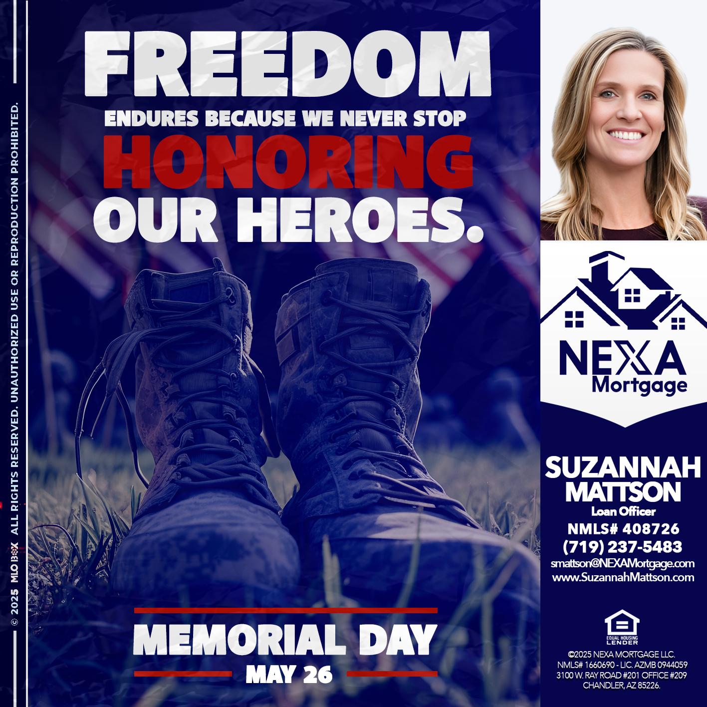 Memorial Day - Suzannah Mattson -Brokering Loan Officer