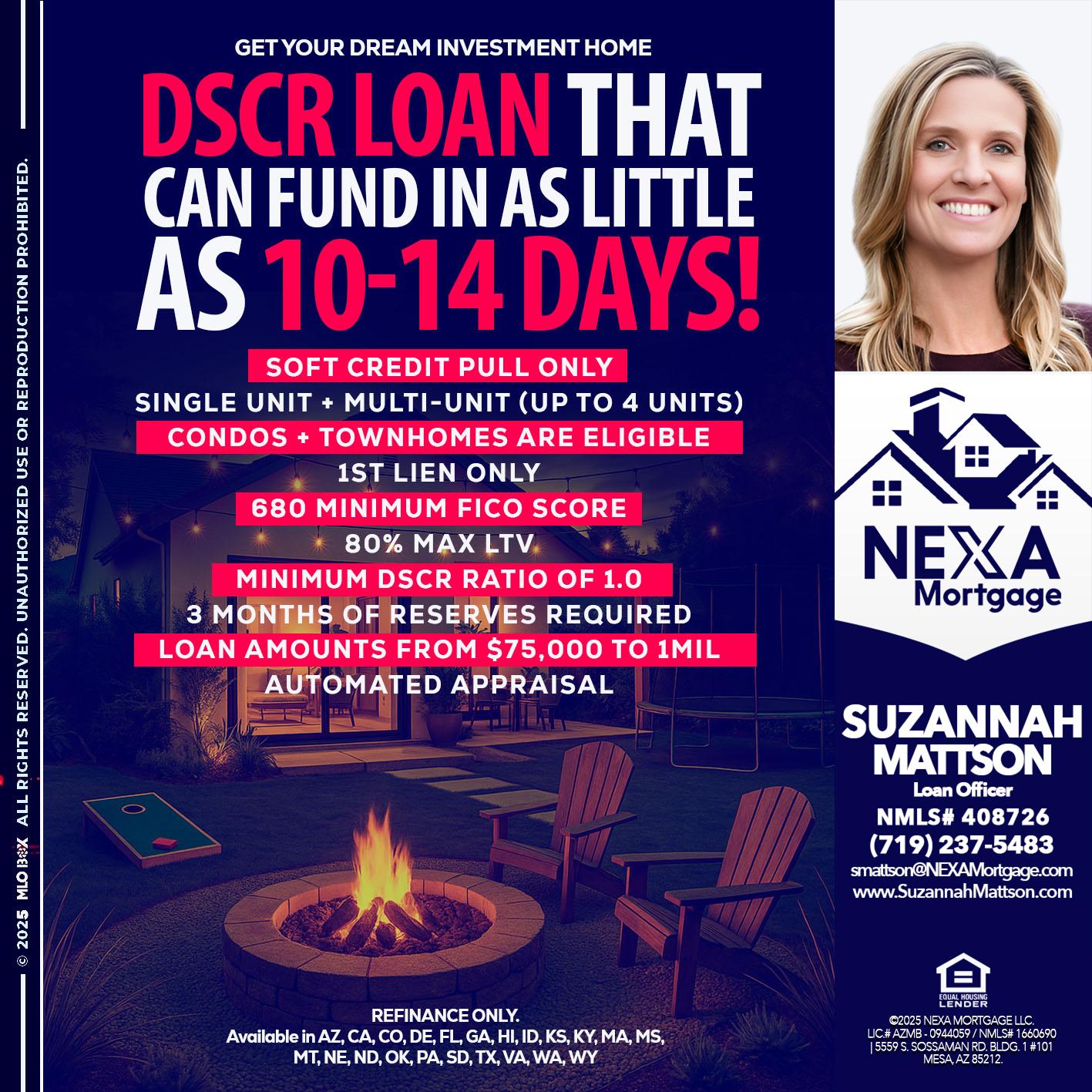 DSCR LOAN - Suzannah Mattson -Brokering Loan Officer