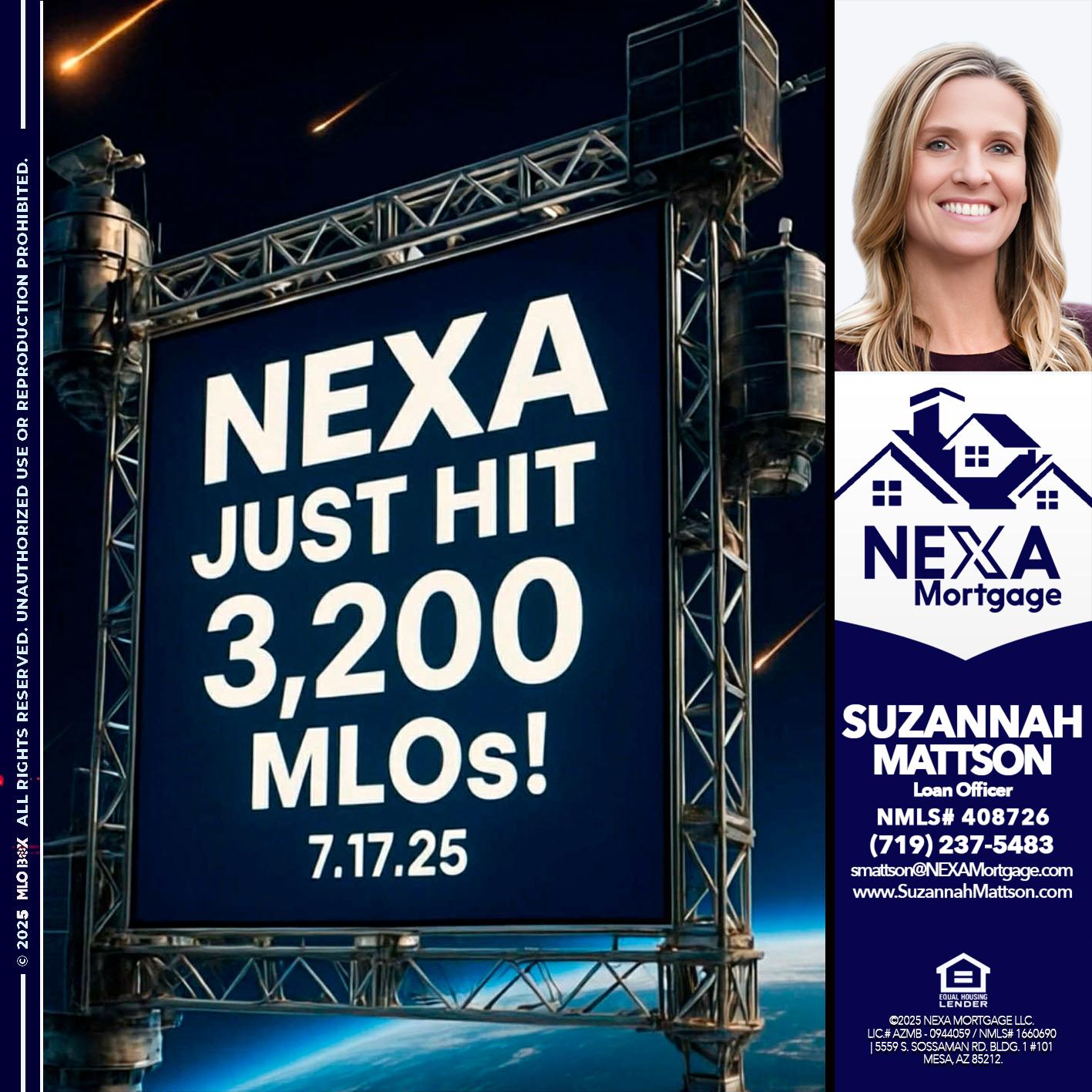 NEXA JUST HIT 3,200 - Suzannah Mattson -Brokering Loan Officer