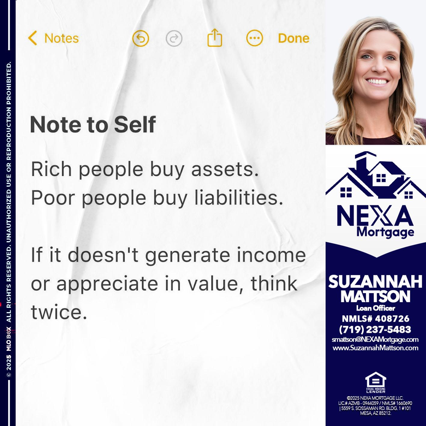NOTE TO SELF - Suzannah Mattson -Brokering Loan Officer