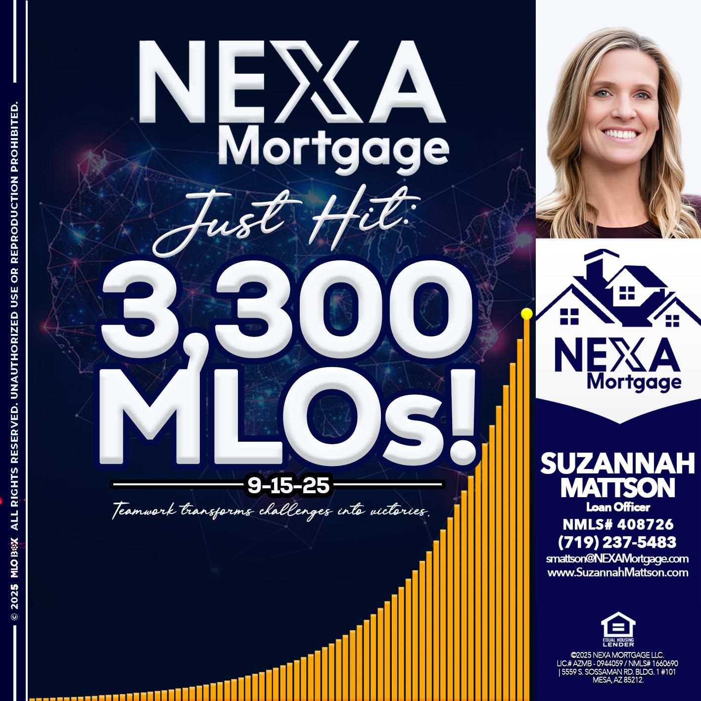 NEXA JUST HIT 3300 MLOS - Suzannah Mattson -Brokering Loan Officer