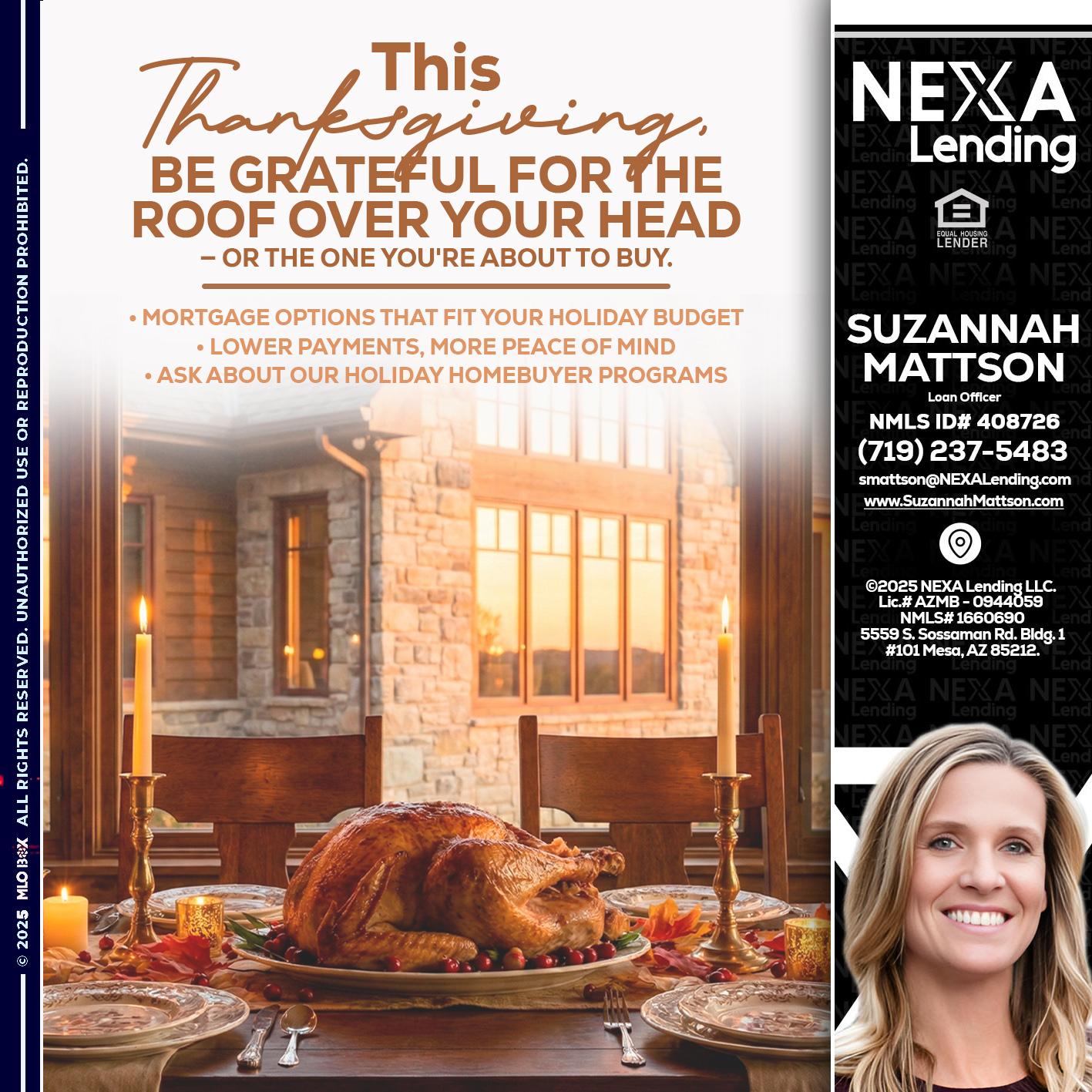 THIS THANKSGIVING - Suzannah Mattson -Brokering Loan Officer