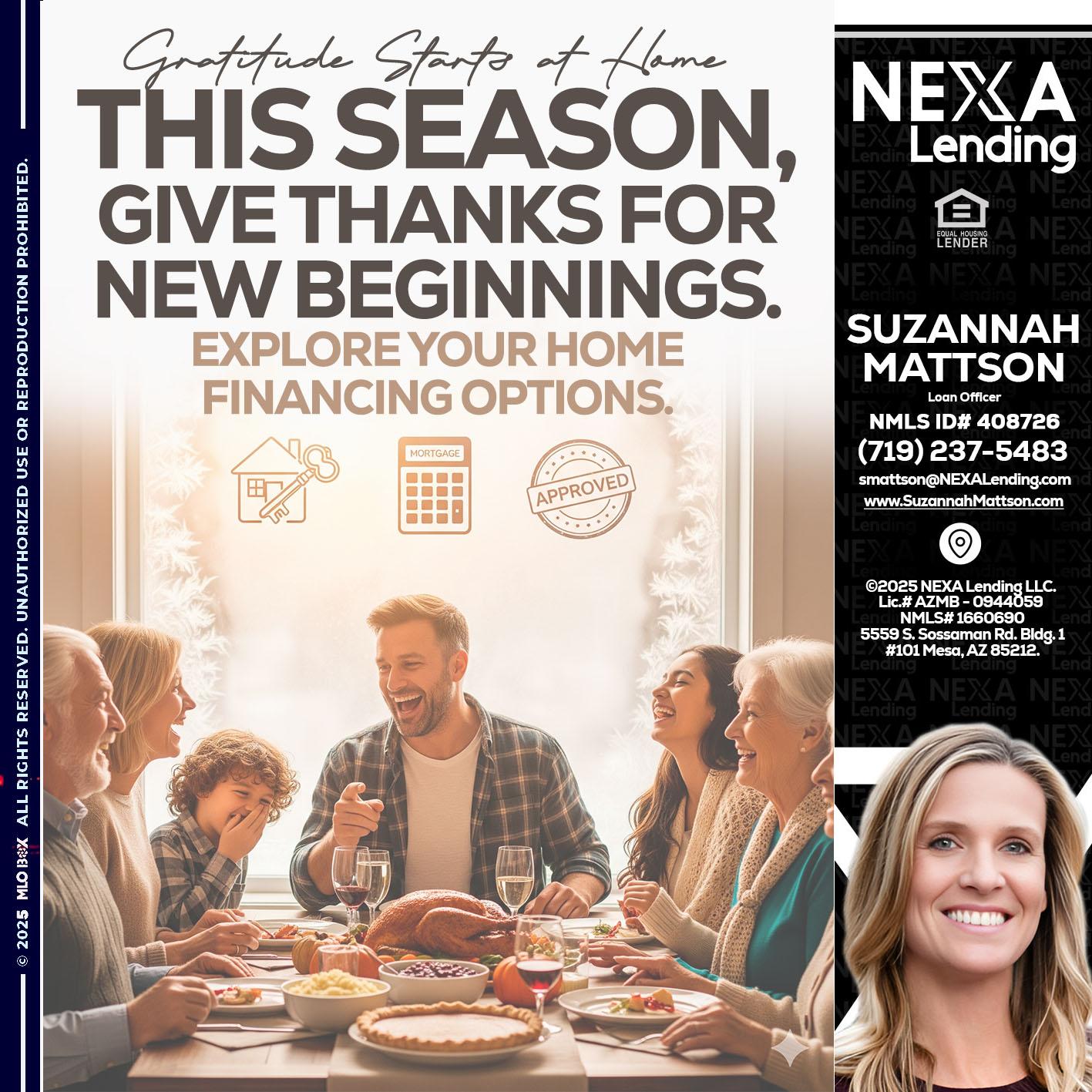 THIS SEASON - Suzannah Mattson -Brokering Loan Officer