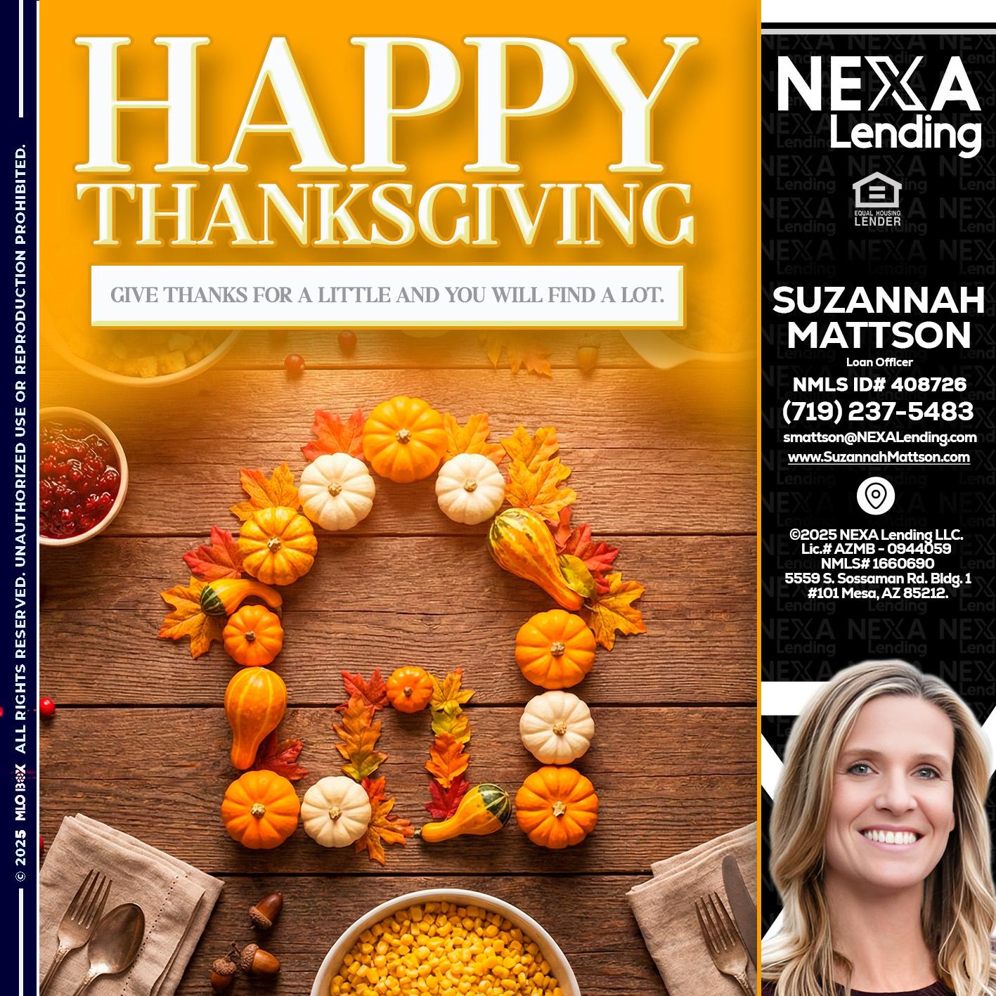 HAPPY THANKSGIVING - Suzannah Mattson -Brokering Loan Officer