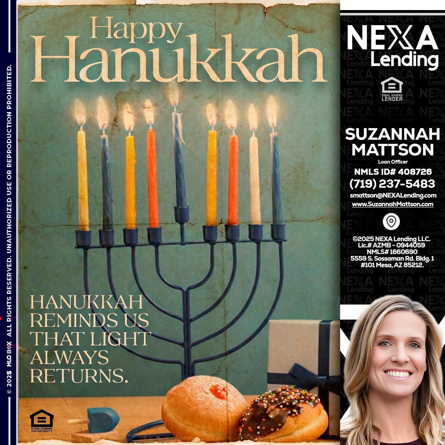 HAPPY HANUKKAH - Suzannah Mattson -Brokering Loan Officer