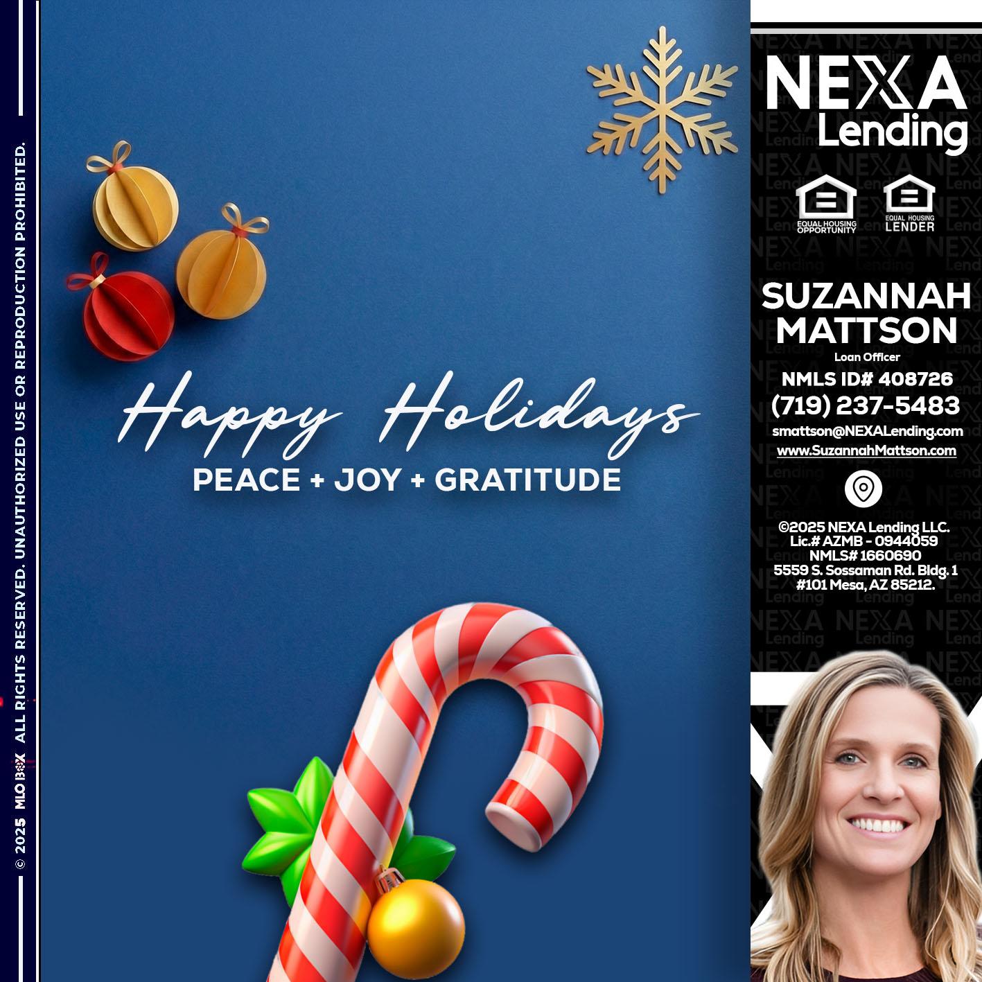HAPPY HOLIDAYS - Suzannah Mattson -Brokering Loan Officer