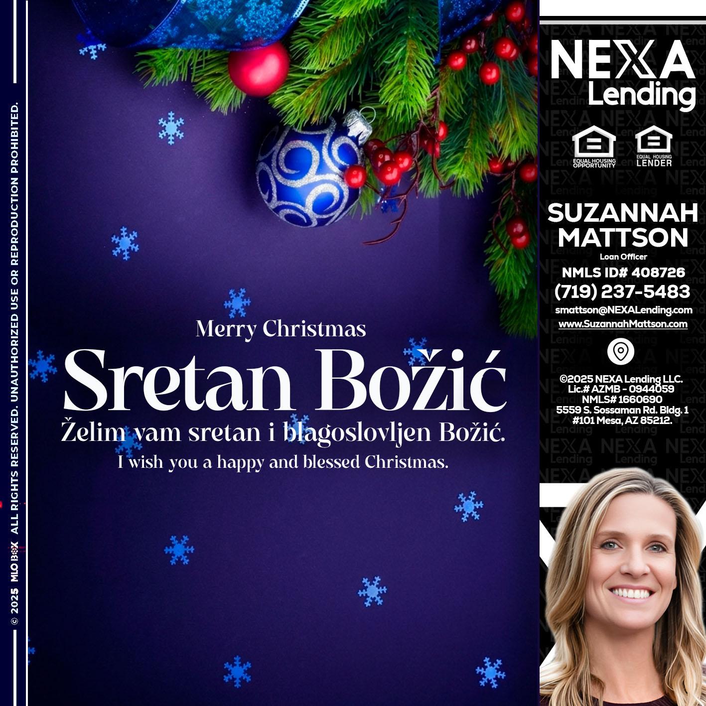 Sretan Božić - Suzannah Mattson -Brokering Loan Officer