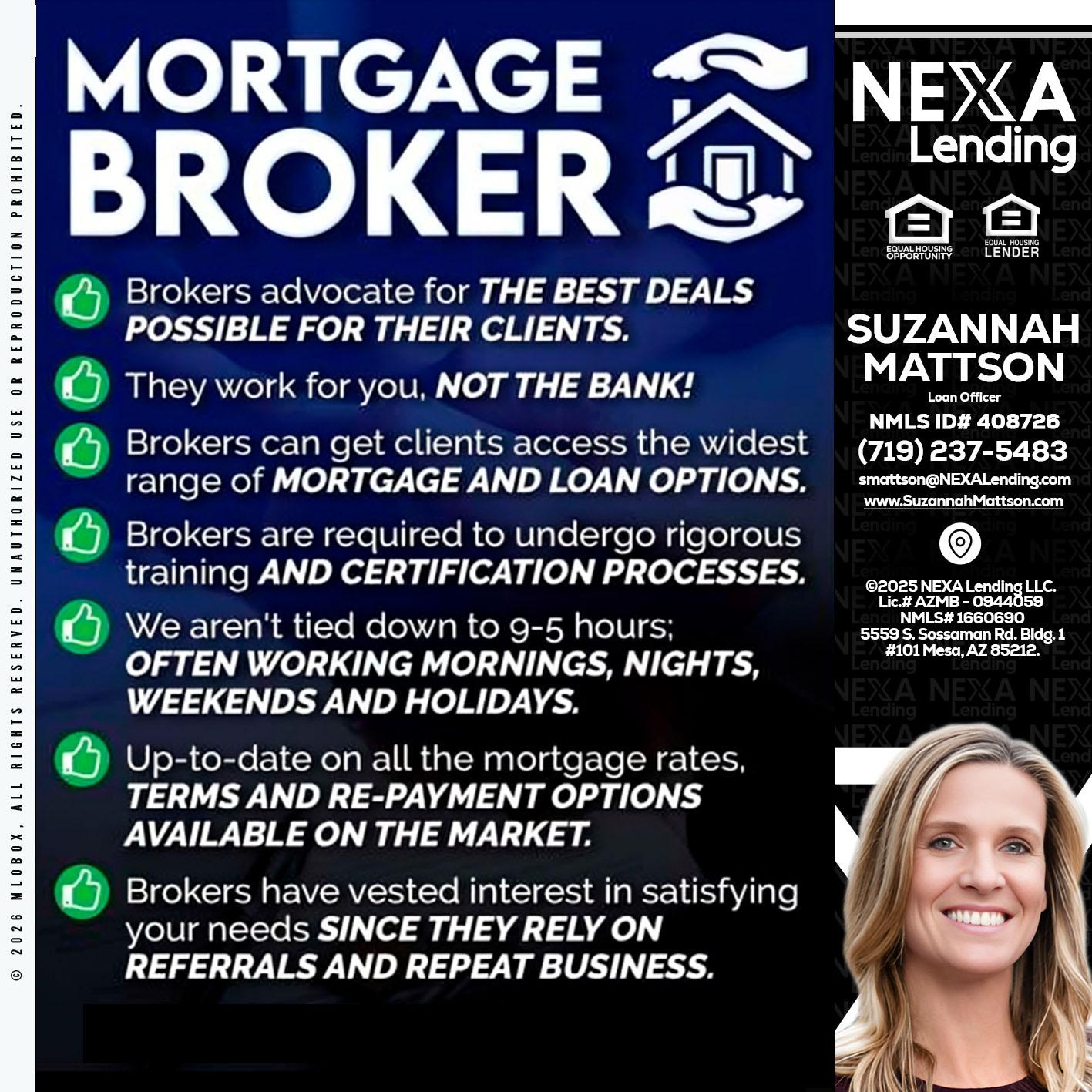MORTGAGE BROKER - Suzannah Mattson -Brokering Loan Officer