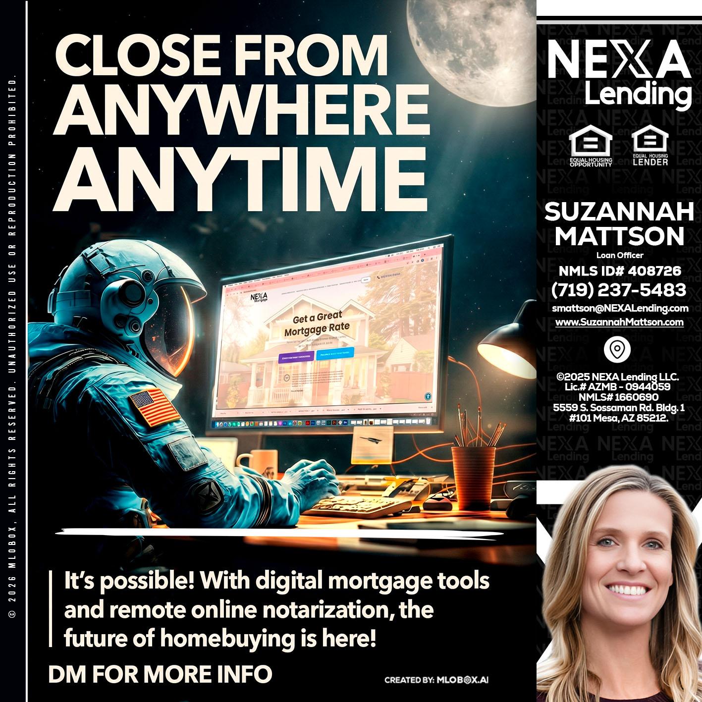 CLOSE FROM - Suzannah Mattson -Brokering Loan Officer